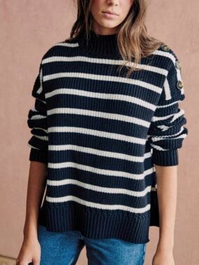 Sezane Adrian Jumper Marine/ecru - Size S